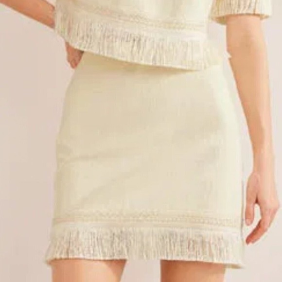 Boden Ecru Linen Blend Fringe Mini Skirt Braided Trim CreamSize US 10